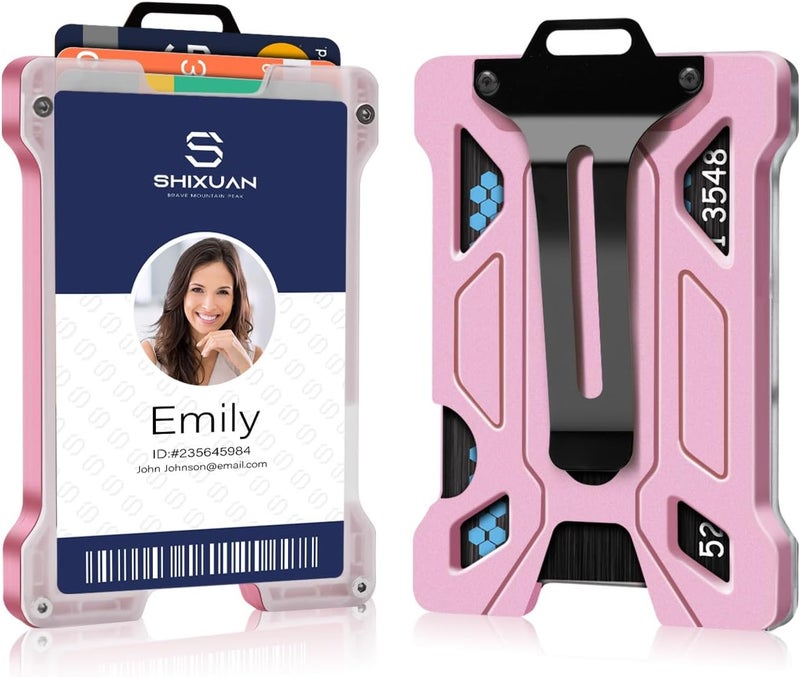 SHIXUAN ID Badge Holder with Retractable Clip, Credit Card Holder, Keychain Wallet, Name Badge Holders, Business Card Holder, and Money Clip for Men and Women (Pink) - Image 1